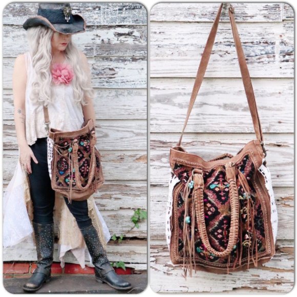 Free People Handbags - Free people upcycled carpet bag leather purse Boho